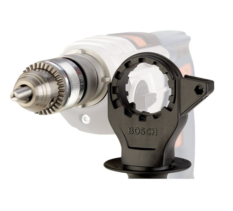 Close-up view of the auxiliary handle for the Bosch HD18-2 hammer drill, showing its mounting collar.