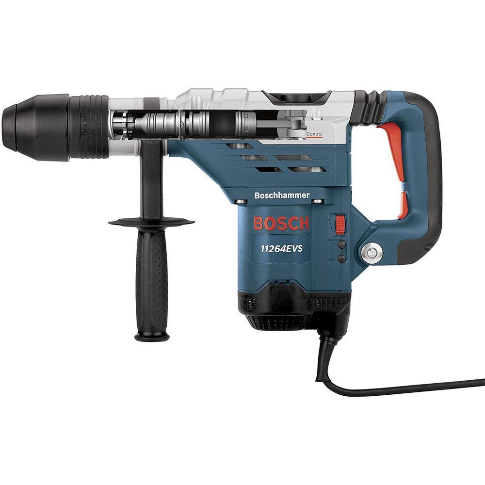 Left-side view of the Bosch 11264EVS-RT combination hammer showcasing the durable metal gear housing and the integrated vibration control mechanism.