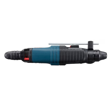 Top-down view of the rotary hammer displaying the slim profile, the depth gauge rod extending parallel to the body, and the ventilation slots on the motor housing.