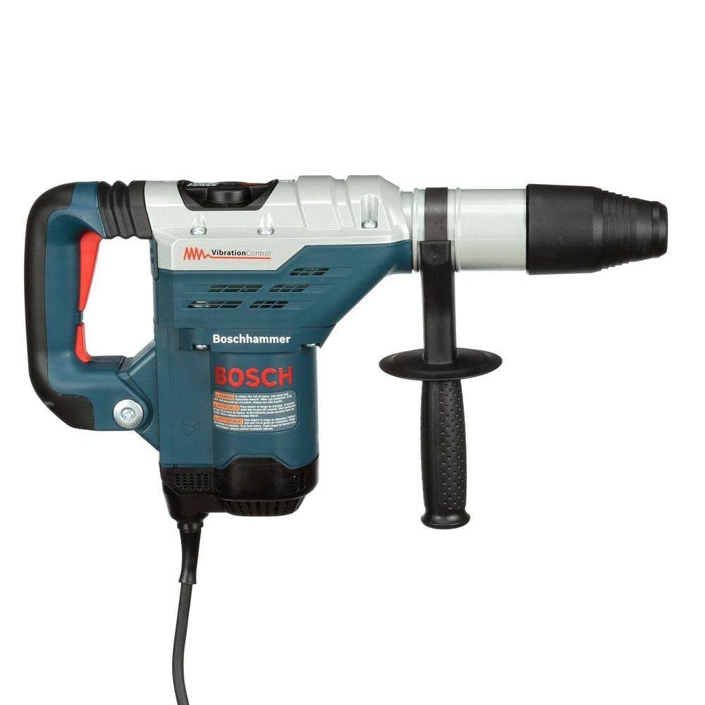 Side profile view of the combination hammer displaying the Boschhammer branding, mode selector switch, and adjustable auxiliary handle.