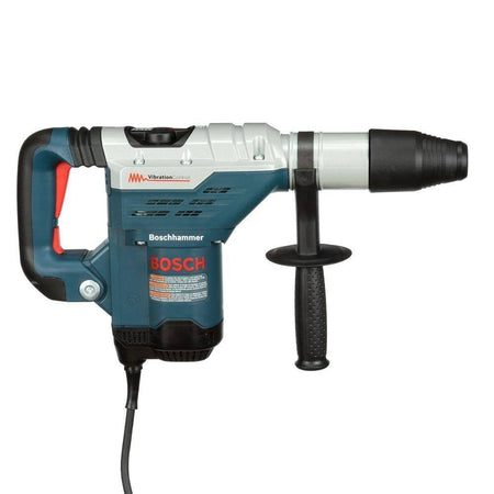 Side profile view of the combination hammer displaying the Boschhammer branding, mode selector switch, and adjustable auxiliary handle.
