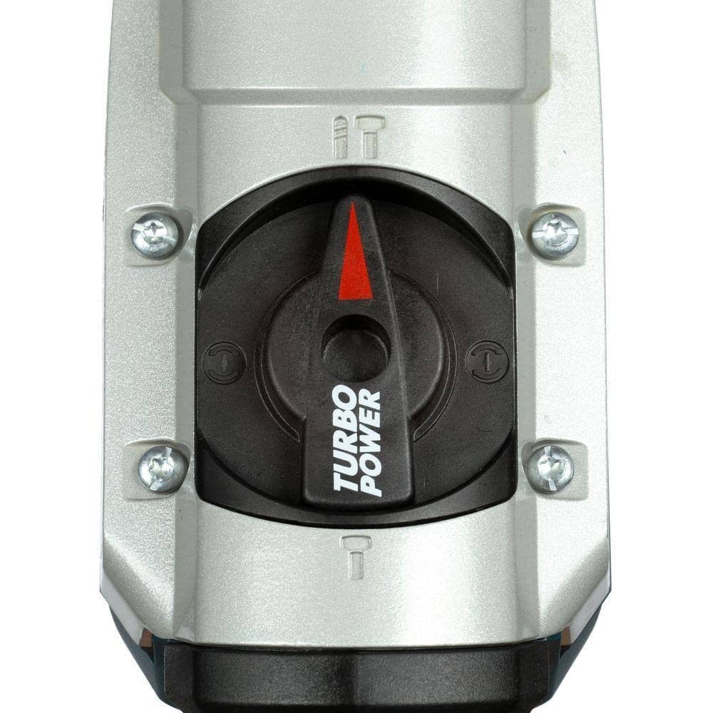 Top-down view of the tool housing focusing on the black and red Turbo Power selector switch.