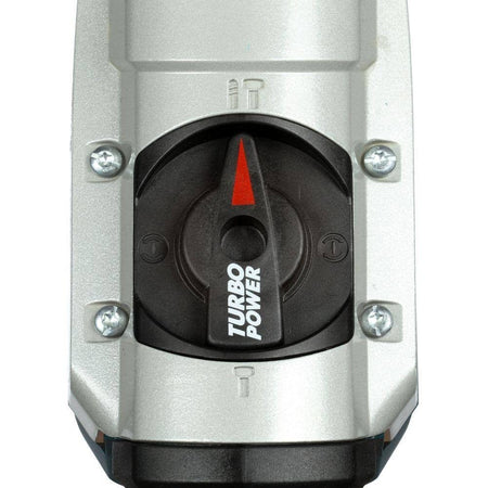 Top-down view of the tool housing focusing on the black and red Turbo Power selector switch.