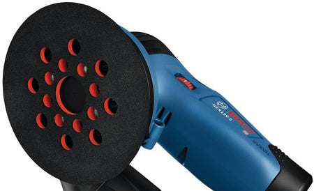 Bosch GEX 125-150 AVE random orbit sander with circular pad and handle; designed for smooth surface finishing