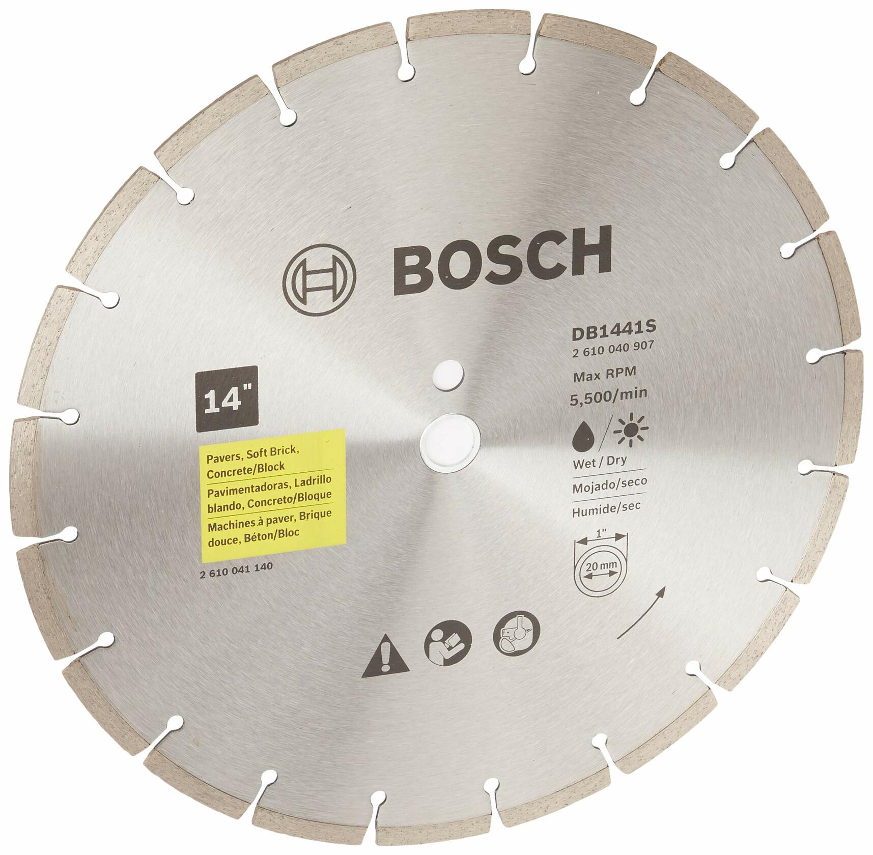 BOSCH DB1441S 14 in. segmented rim diamond blade for wet/dry cutting pavers soft brick concrete block