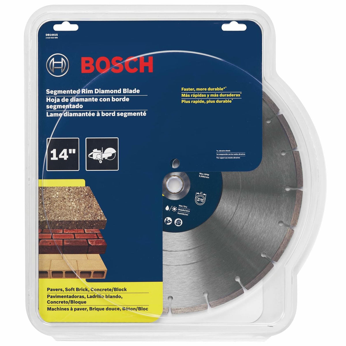 BOSCH DB1441S 14 in. Standard Segmented Rim Diamond Blade with 1 in. Arbor for wet/dry cutting applications