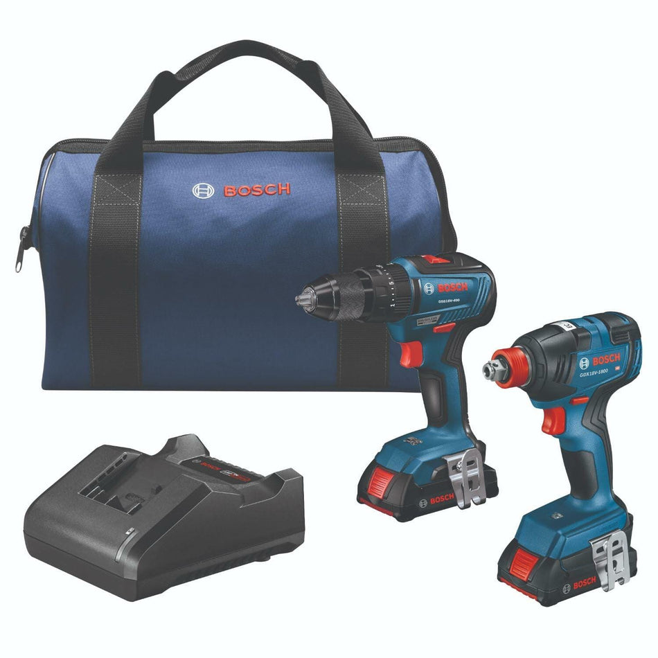 Bosch 18V Brushless 2-Tool Combo Kit with 1/2" Hammer Drill, 2-in-1 Impact Driver, (2) 2.0Ah Batteries, Charger, and Carry Bag