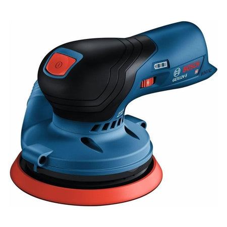  Bosch GEX18V-5N 18V Brushless 5-Inch Random Orbit Sander.
You can see the ergonomic design with the comfortable grip, the brushless motor housing, and the 5-inch sanding pad. The "18V" clearly indicates it's part of Bosch's cordless 18V system, offering freedom of movement around your workshop or job site in Tomball. Random orbit sanders like this are excellent for achieving smooth, swirl-free finishes on wood and other materials, making them a valuable tool for woodworking, carpentry, and finishing tasks