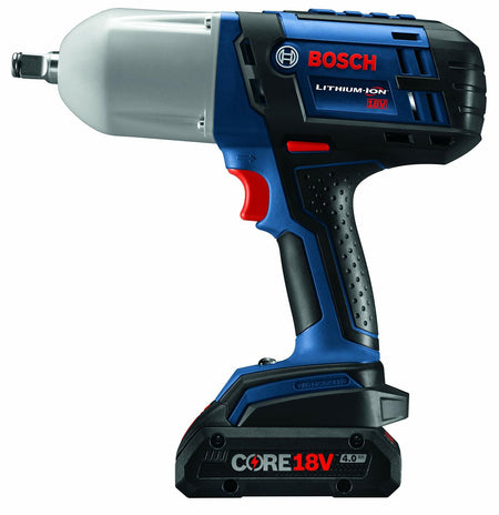 Side profile view of the impact wrench highlighting the ergonomic handle grip, red trigger switch, and compact head design.