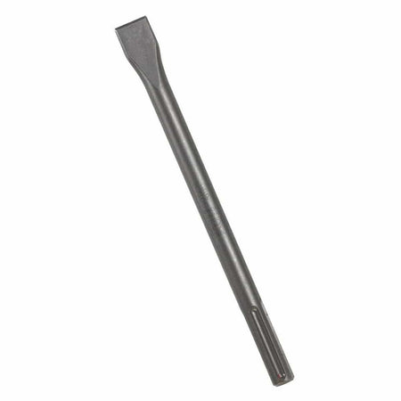 Bosch three quarter inch hex shank hammer steel demolition tool bit showing a heavy duty dark alloy flat chipping chisel body with a solid slotted hex connection and a laser etched model engraving engineered for high impact concrete breaker jackhammer masonry work brick surface chipping and structural demolition applications isolated diagonally on a white background.