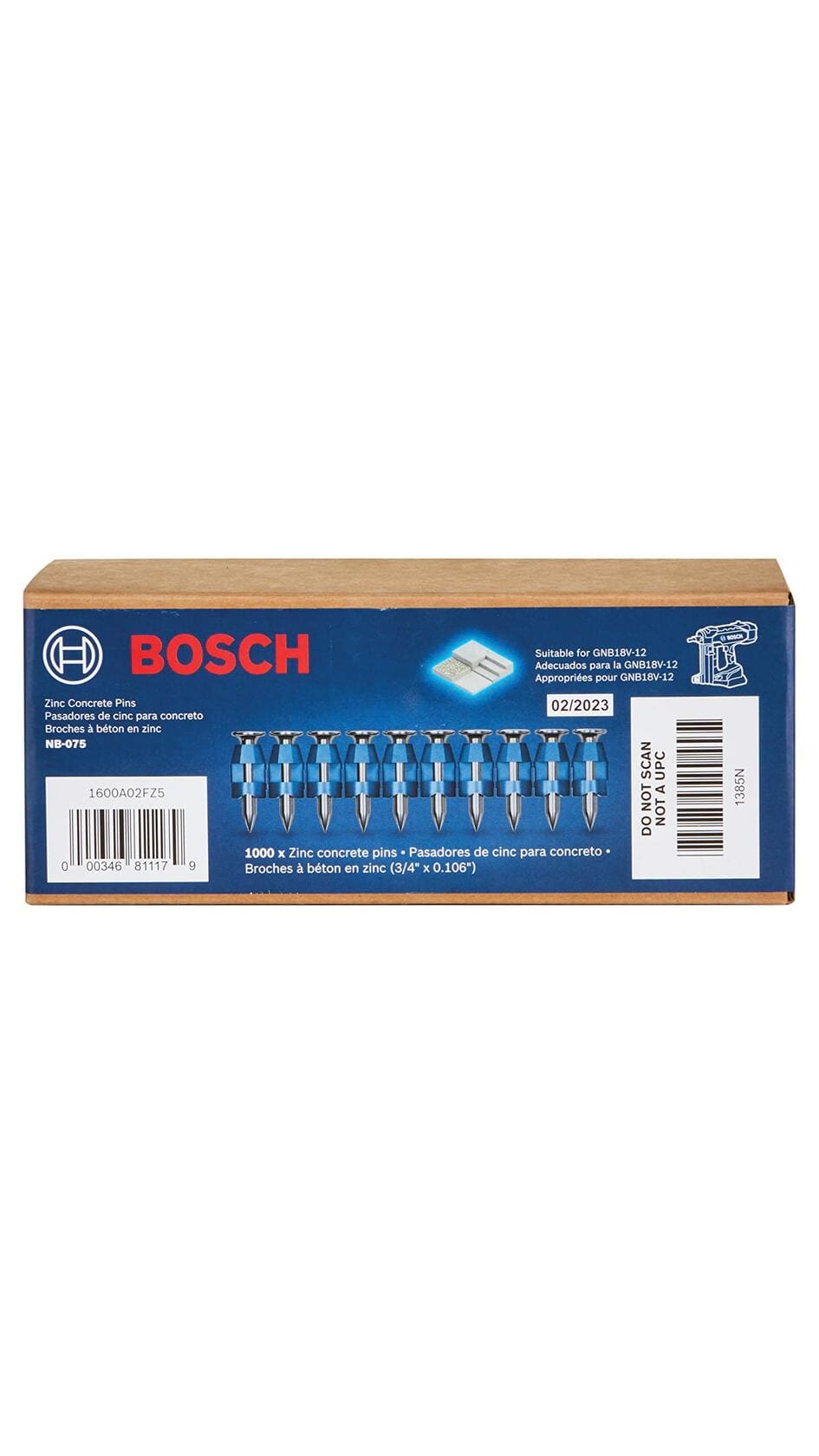 Bosch 3/4" Zinc-Plated Masonry Nails 2-Gauge Smooth Shank 1000-Pack for GNB18V-12 Concrete Nailer