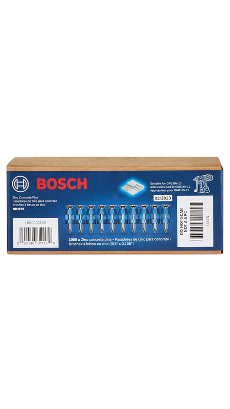 Bosch 3/4" Zinc-Plated Masonry Nails 2-Gauge Smooth Shank 1000-Pack for GNB18V-12 Concrete Nailer