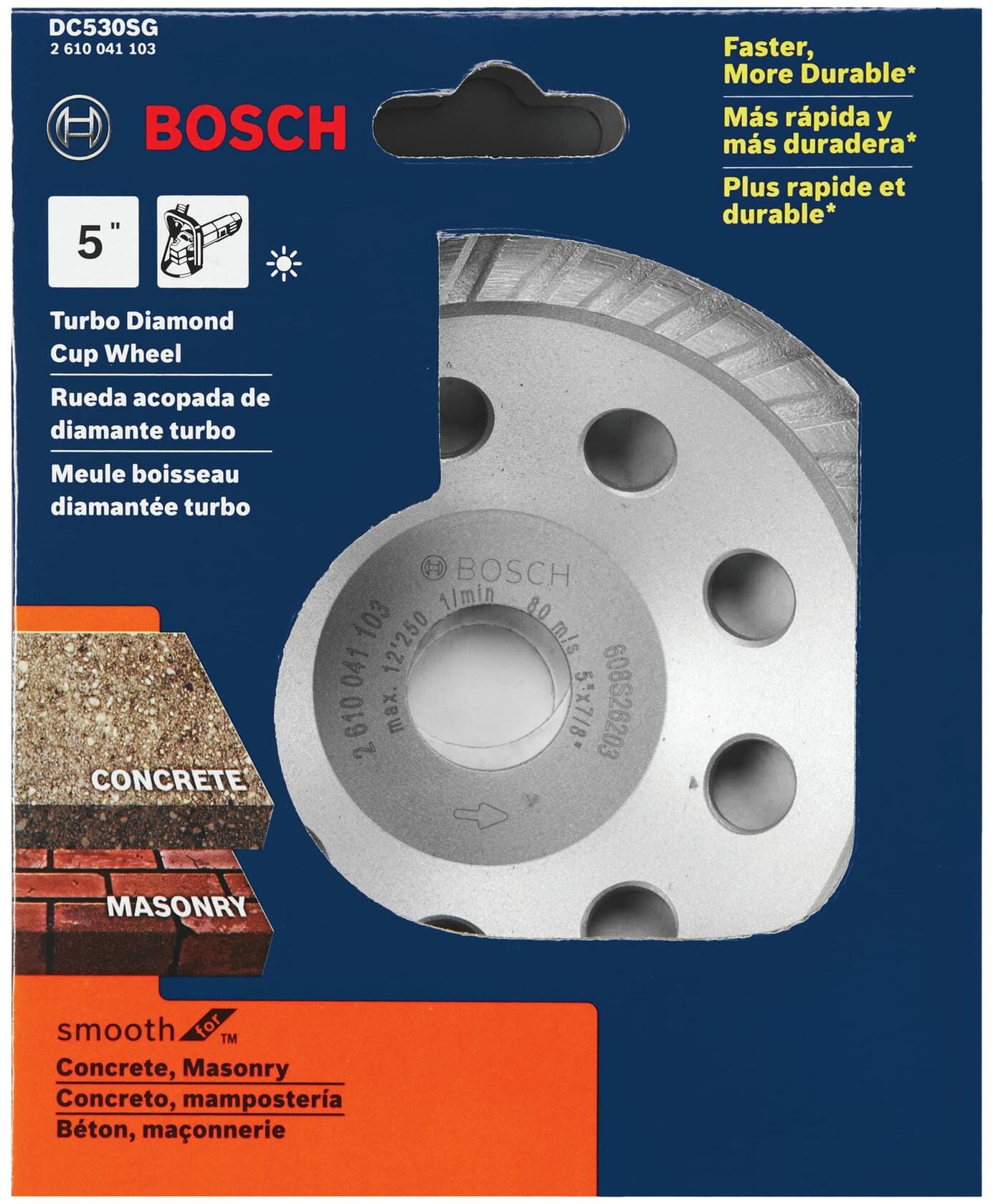 Bosch DC530SG 5 In. Turbo Diamond Cup Wheel for Concrete and Masonry with durable design.