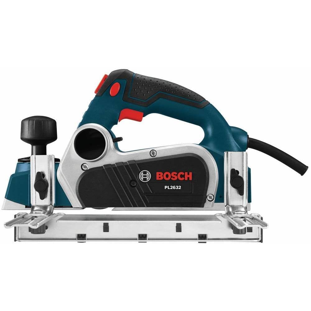 Bosch PL2632 planer with metal base, corded power supply, and depth adjustment knob; designed for wood shaping.