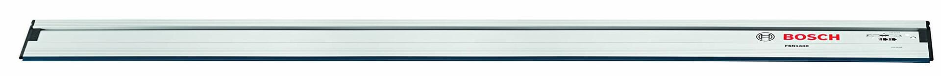A direct side profile view of a single Bosch FSN1600 track saw guide rail.