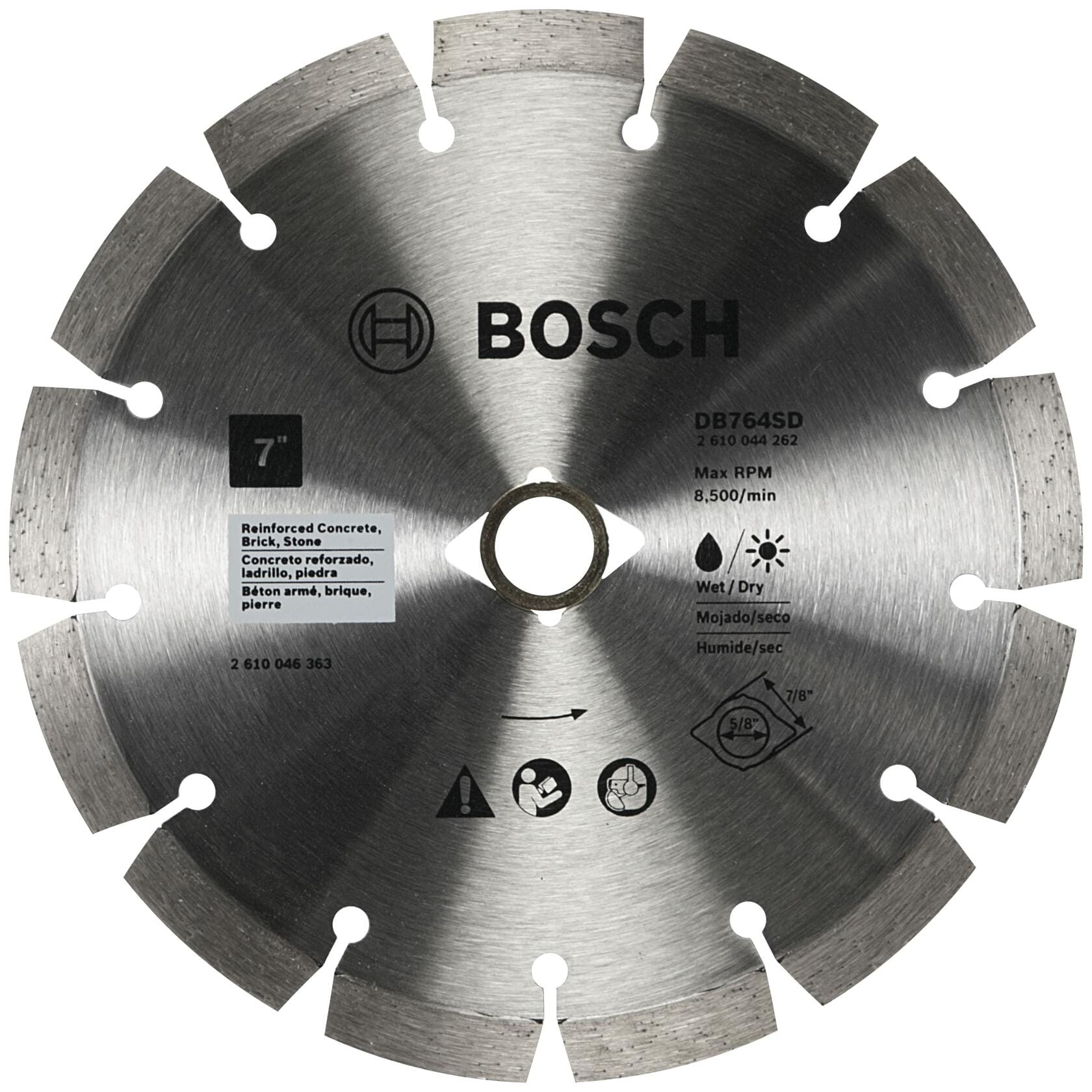 BOSCH DB764SD 7 In. Standard Segmented Rim Diamond Blade for fast cut wet/dry cutting of concrete brick stone