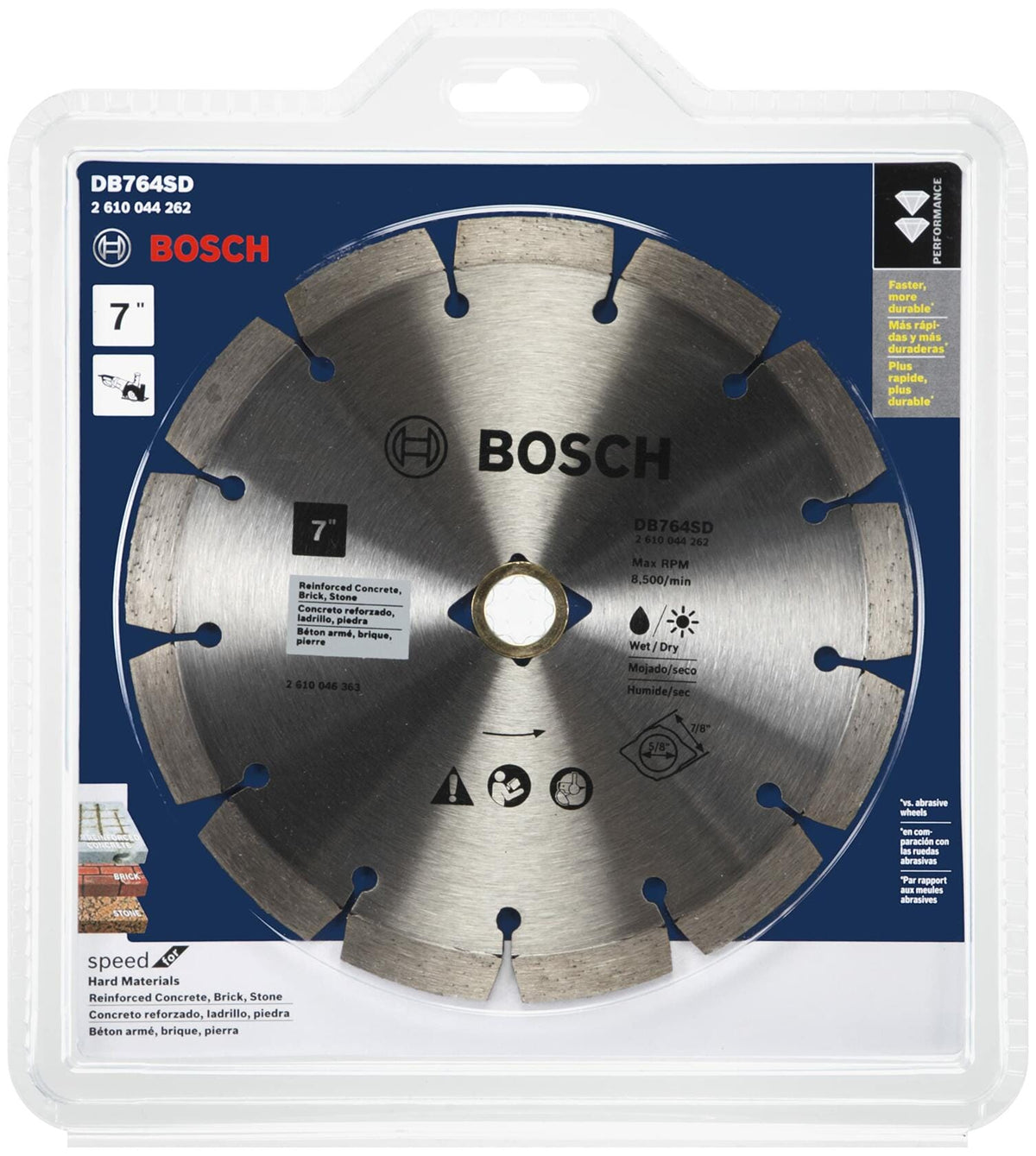 BOSCH DB764SD 7 In. Standard Segmented Rim Diamond Blade for fast wet/dry cutting in concrete, brick, and stone