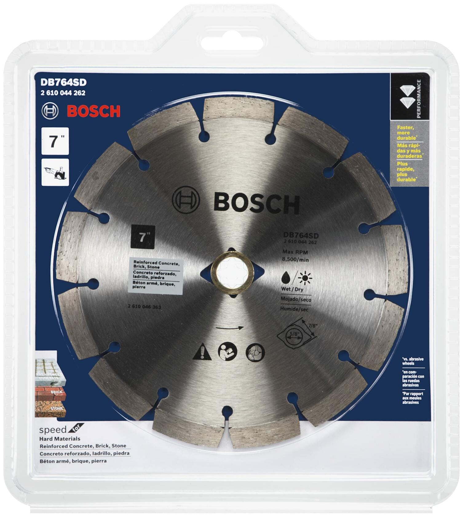 BOSCH DB764SD 7 In. Standard Segmented Rim Diamond Blade for fast wet/dry cutting in concrete, brick, and stone