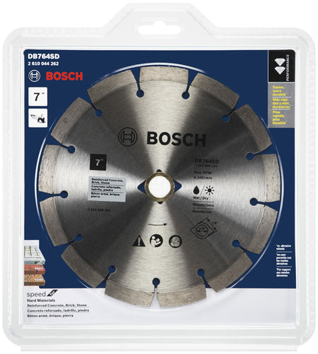 BOSCH DB764SD 7 In. Standard Segmented Rim Diamond Blade for fast wet/dry cutting in concrete, brick, and stone