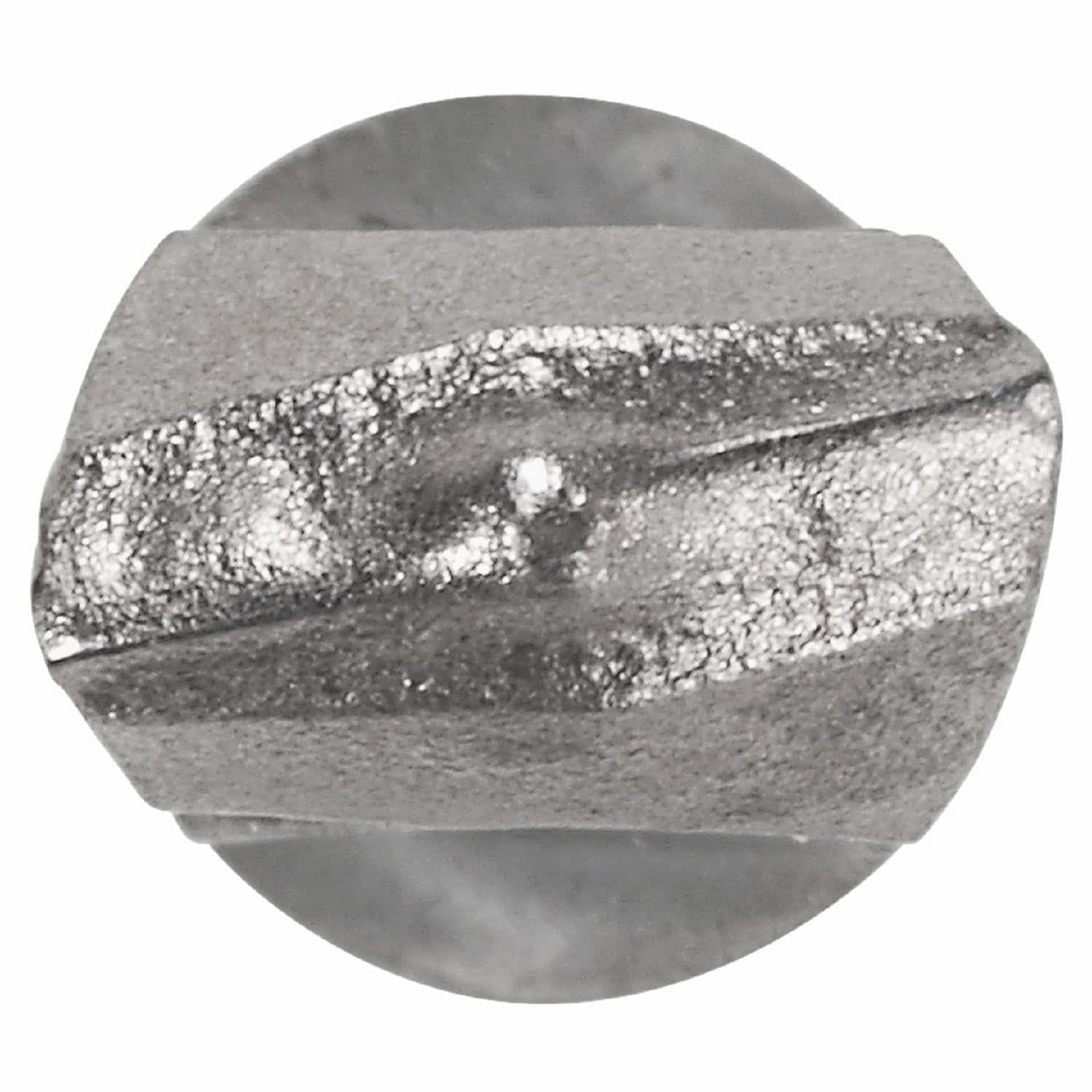 A detailed top-down view focusing on the dual cutting edges of a Bosch Bulldog carbide tip, highlighting its geometric layout engineered to minimize vibration and deliver high-durability anchor hole sizing.