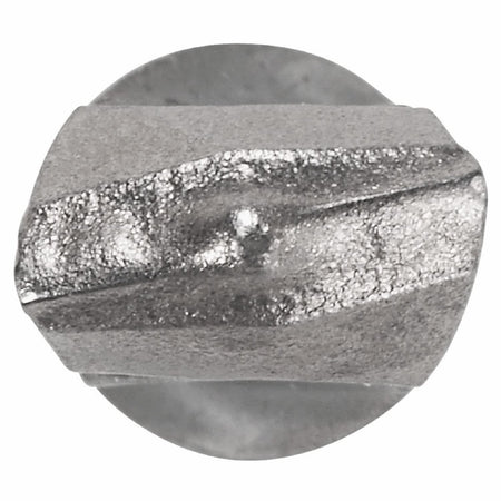 A detailed top-down view focusing on the dual cutting edges of a Bosch Bulldog carbide tip, highlighting its geometric layout engineered to minimize vibration and deliver high-durability anchor hole sizing.