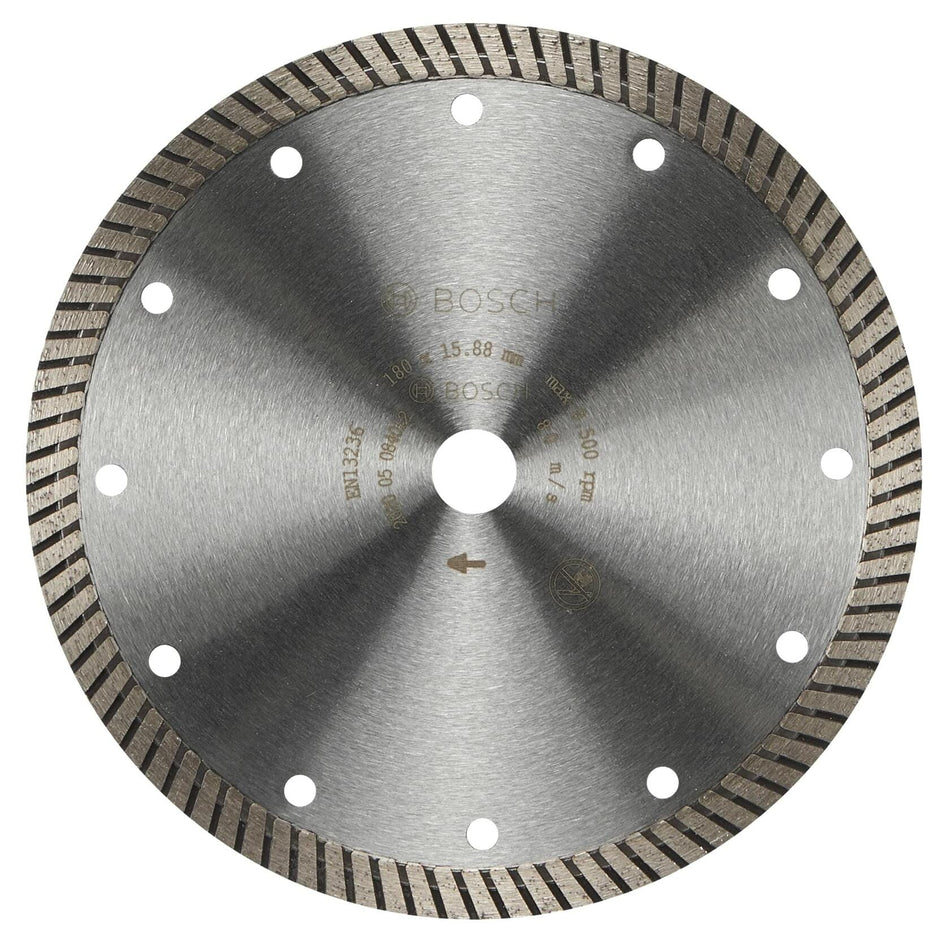 BOSCH DB766P 7 in. Specialized Turbo Rim Diamond Blade with 5/8 in. Arbor for fast wet and dry cutting.
