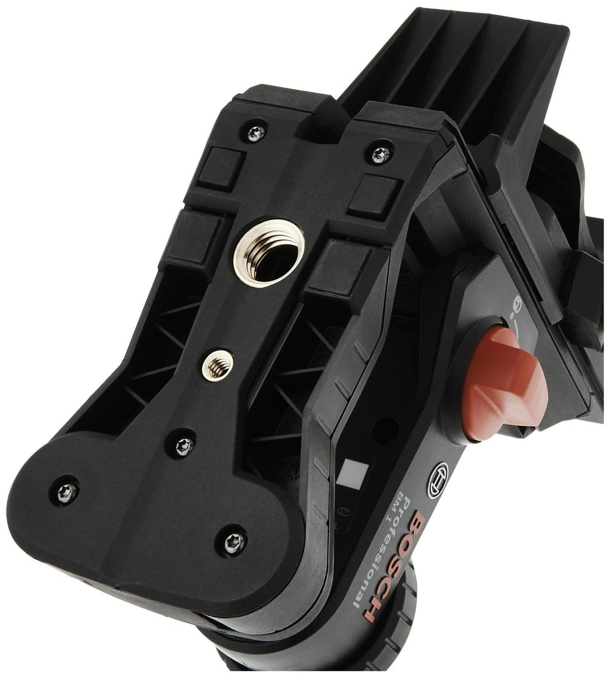 Bosch BT150 compact tripod with adjustable head, mounting screw, tilt knob, and support legs, designed for laser level positioning.