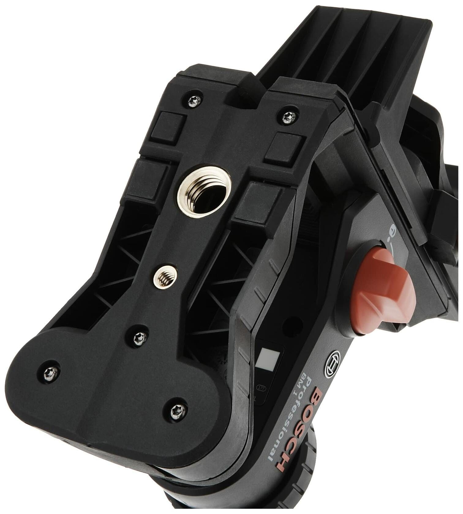 Bosch BT150 compact tripod with adjustable head, mounting screw, tilt knob, and support legs, designed for laser level positioning.