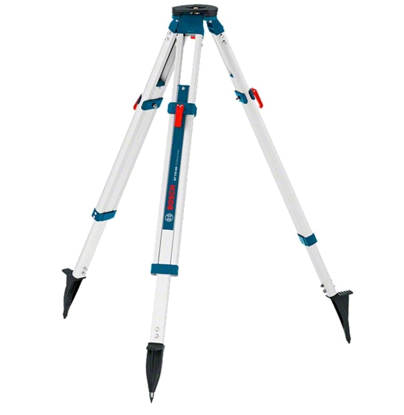 A three-quarter view of the Bosch BT170 heavy-duty aluminum tripod.