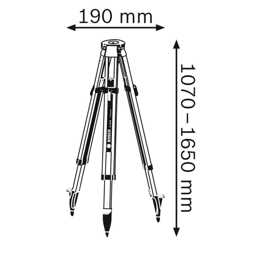 Measurement chart of a tripod with dimensions labeled