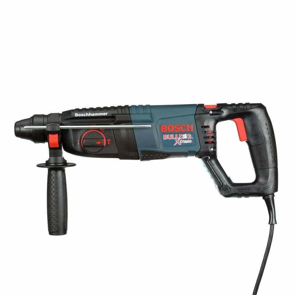 A top-down profile view of the Bosch Bulldog Xtreme rotary hammer, showing the D-handle, trigger, and auxiliary handle.