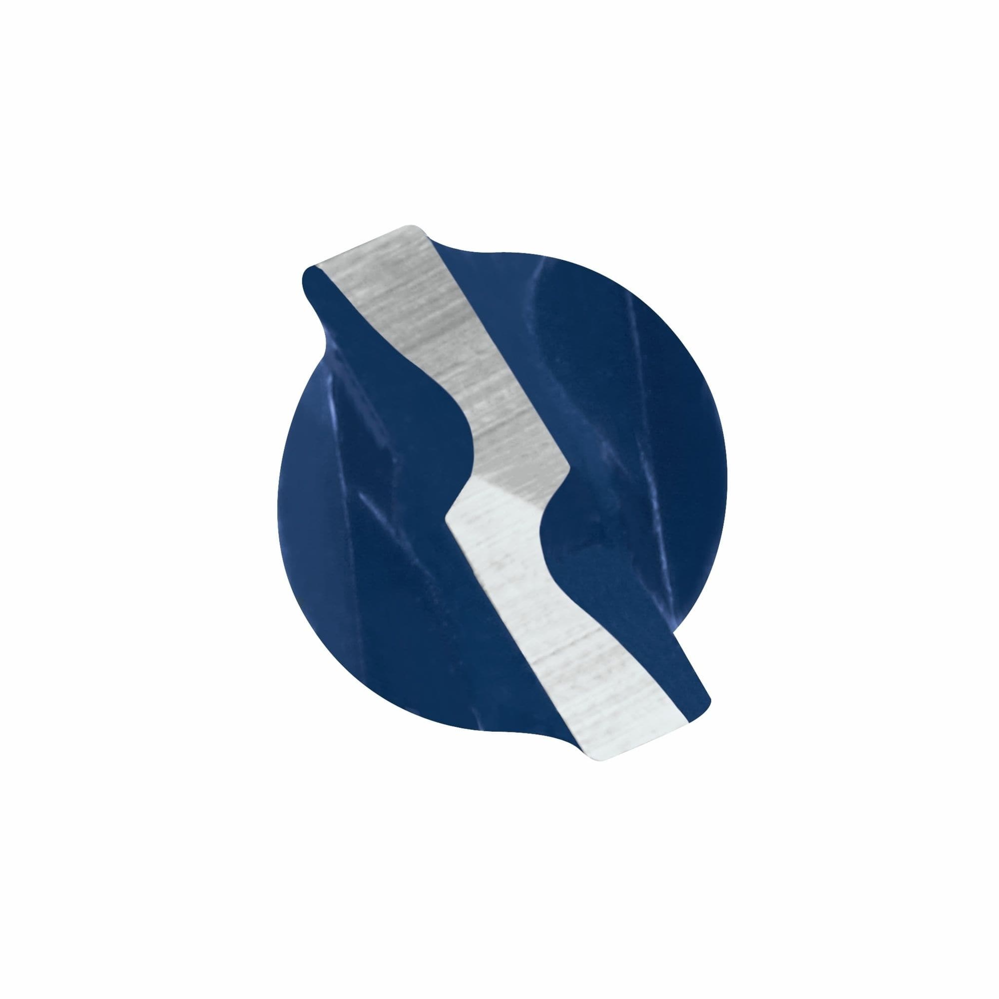 An overhead top-down view looking directly onto the cutting head of a blue Bosch hammer drill bit against a white background, detailing the precise geometry of its four-grind carbide tip configuration optimized for shattering dense aggregate.