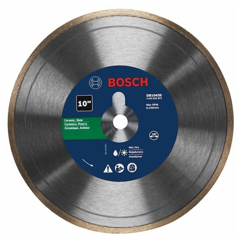 Front view of the Bosch DB1043S 10-inch continuous rim diamond blade.