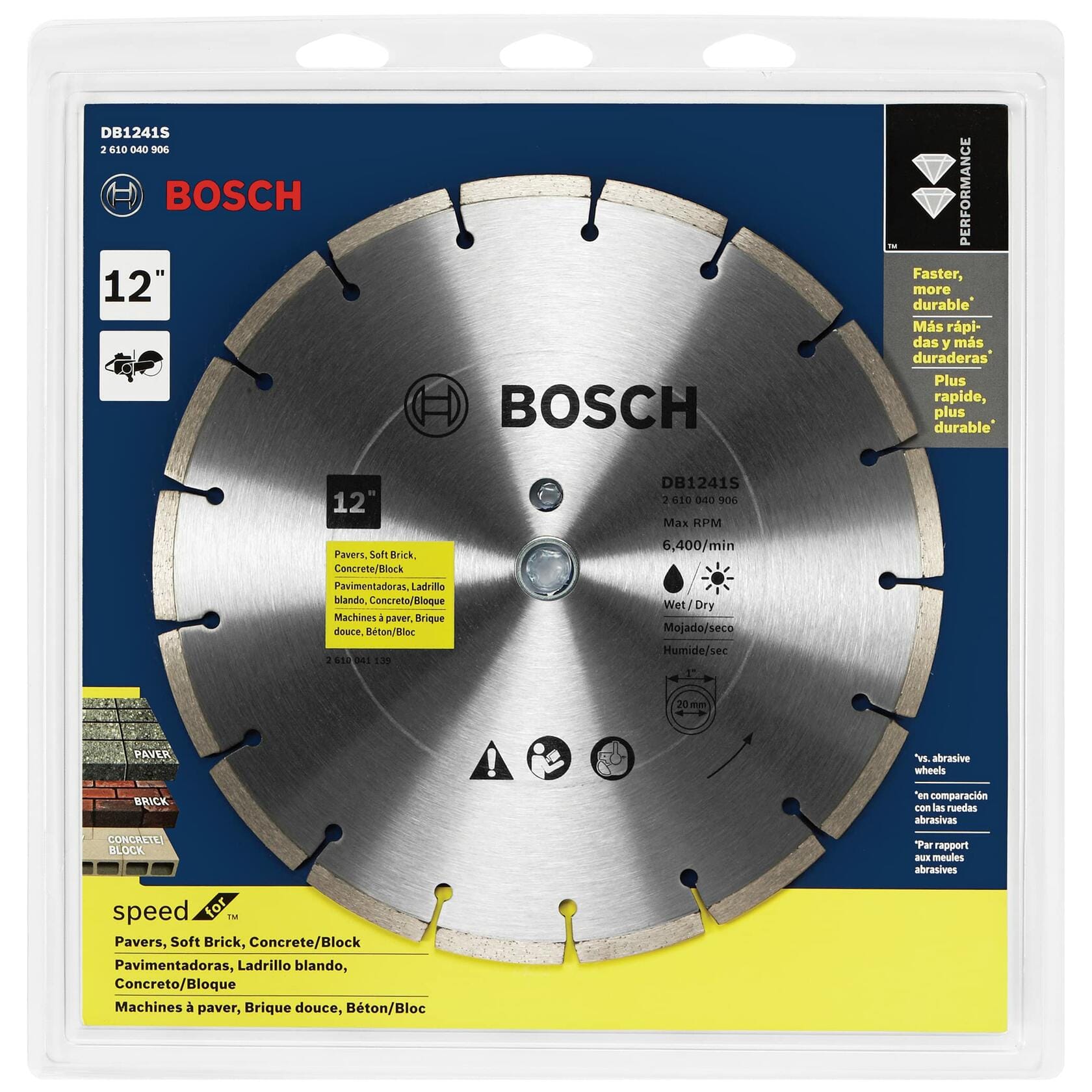 BOSCH DB1241S 12 in. Segmented Rim Diamond Blade for wet/dry cutting pavers soft brick concrete block