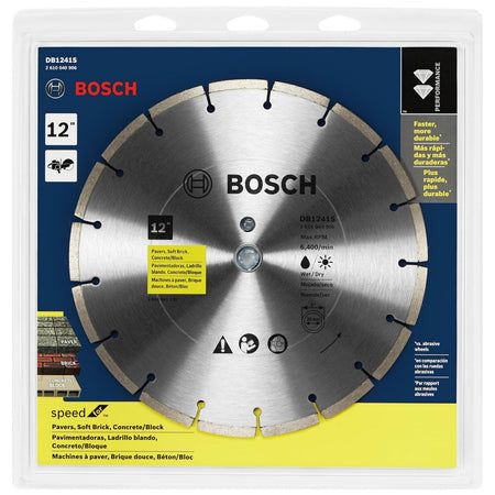 BOSCH DB1241S 12 in. Segmented Rim Diamond Blade for wet/dry cutting pavers soft brick concrete block