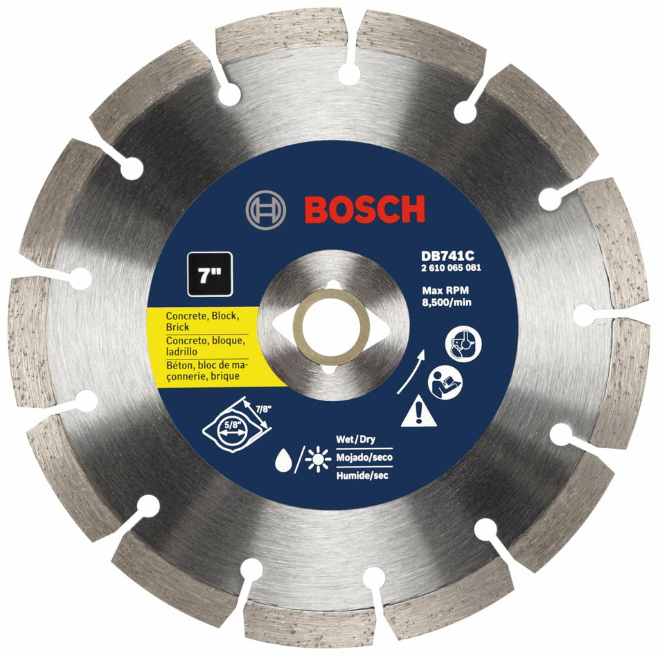 BOSCH DB741C 7 in. Premium Segmented Rim Diamond Blade for wet and dry cutting of concrete brick block