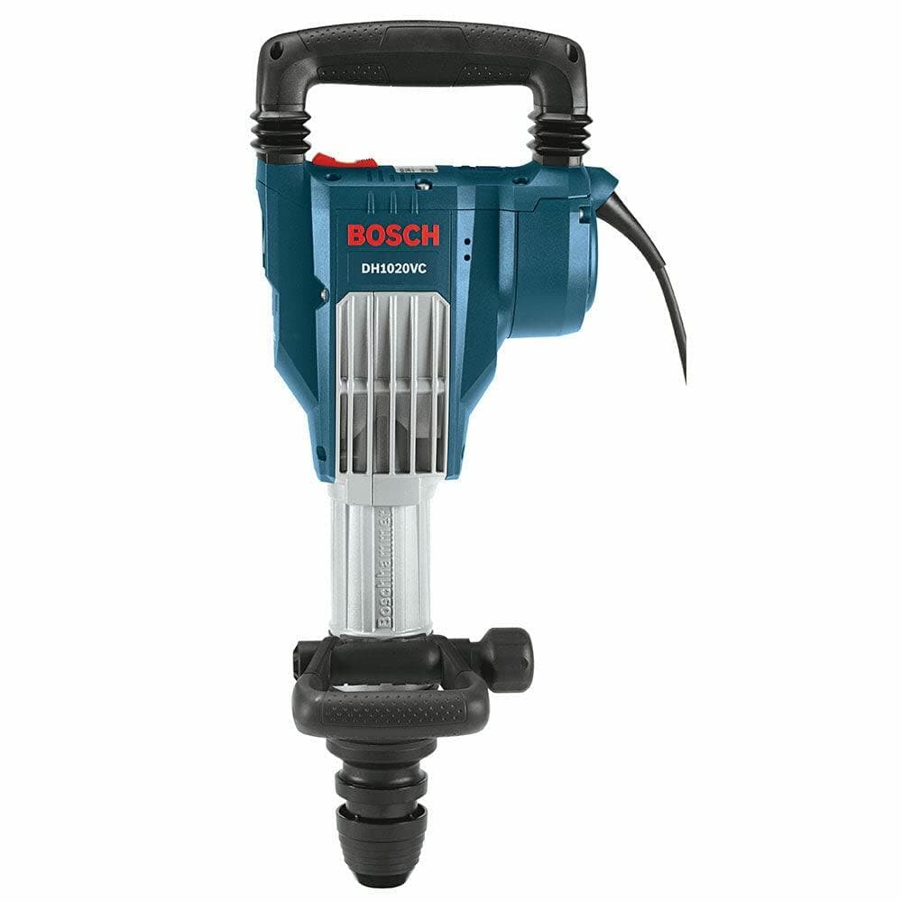 Front view of the Bosch DH1020VC inline SDS-Max demolition hammer, highlighting its large main handle, auxiliary handle, and robust housing.