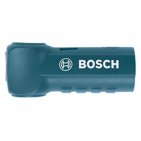 A crisp profile view of the blue Bosch rubber dust extraction replacement adapter, positioned horizontally against a plain white background to display the molded side grips, the center alignment port slot, and the clean white Bosch logo.