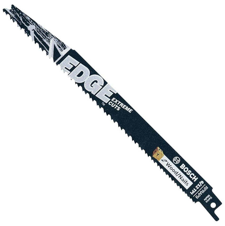 Bosch Edge 9 Inch Reciprocating Saw Blades 5 Pack 6/12 TPI Bi-Metal Turbo Teeth Wood with Nails Demolition Cutting RPRAP9