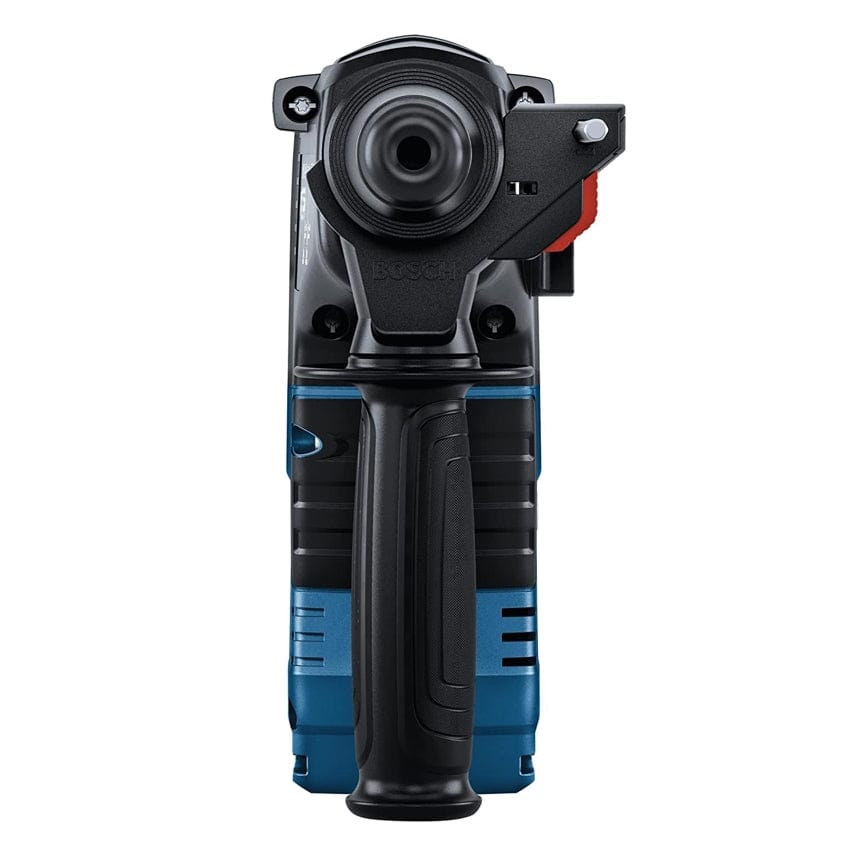 Top view of Bosch cordless planer with ergonomic handle, red depth adjustment knob, and visible base plate for wood smoothing.