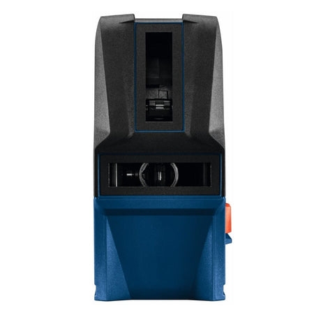 Front view of the Bosch connected cross-line laser showing the vertical and horizontal laser apertures used for projecting plumb points and level lines.