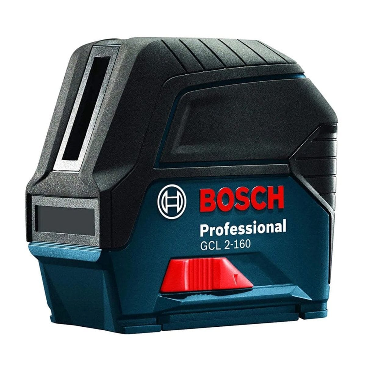 Bosch GCL 2-160 laser level with dual laser output windows and red front switch; compact tool for horizontal and vertical alignment.