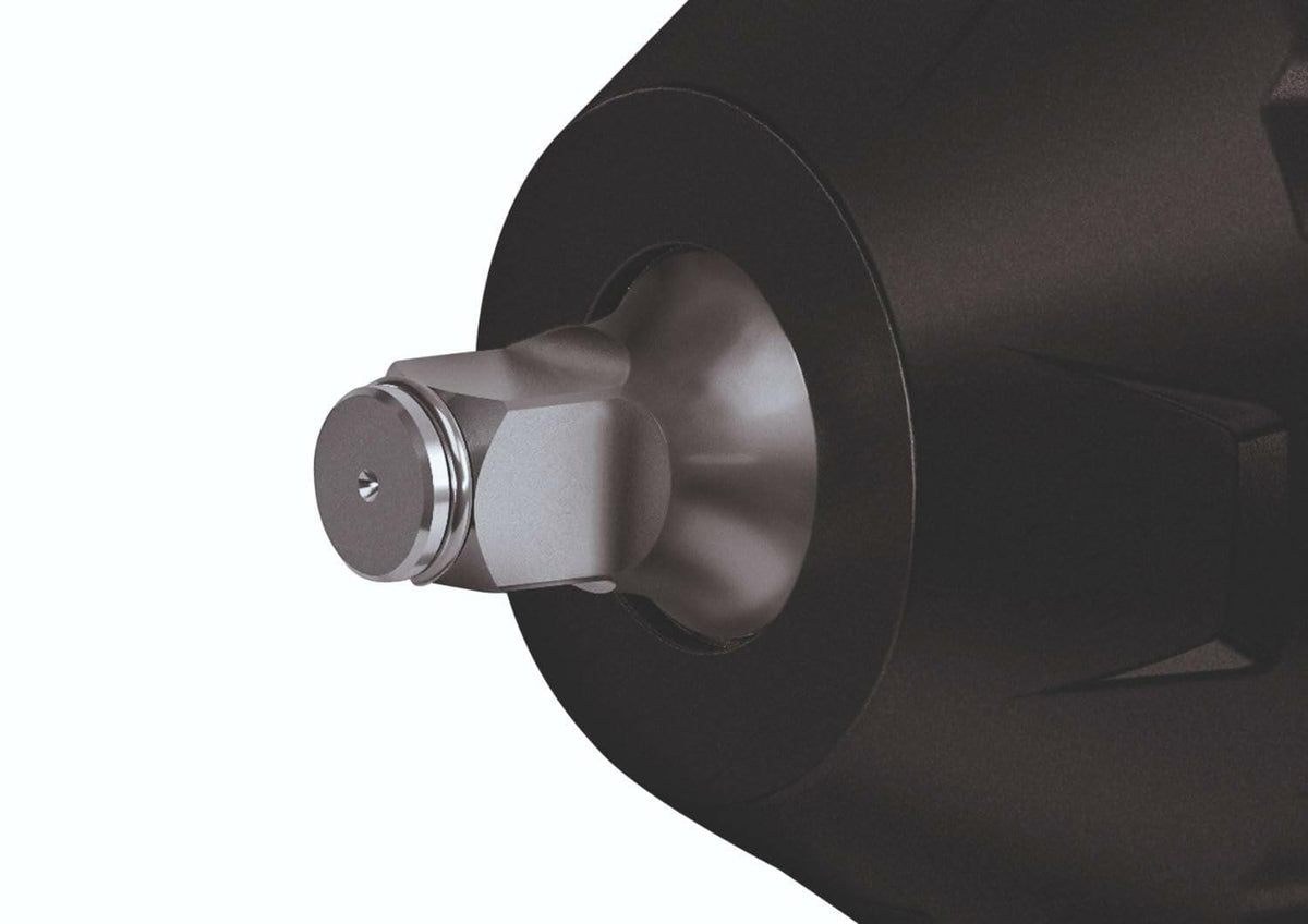 Extreme close-up of the 1/2-inch square drive with friction ring on the Bosch PROFACTOR impact wrench designed for quick and secure socket changes.