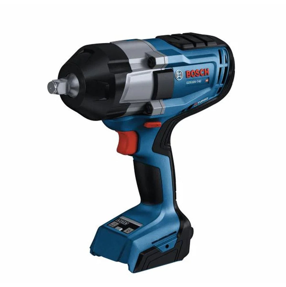 A side profile view of the Bosch GDS18V-740N PROFACTOR 18V 1/2-inch high-torque impact wrench against a white background.