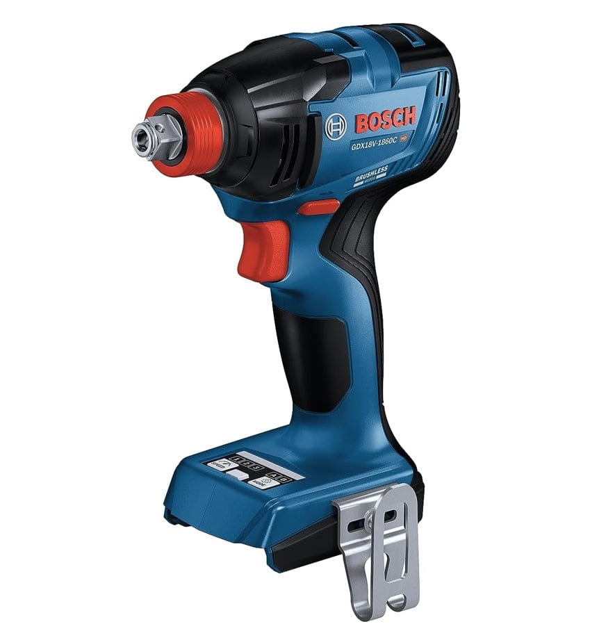 Side view of the Bosch GDX18V-1860CN impact driver/wrench (bare tool), highlighting the compact design and the two-in-one hex/square drive head.