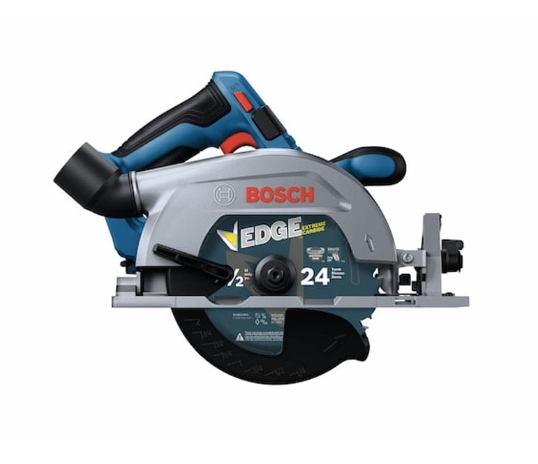 Bosch circular saw with EDGE 24-tooth blade and ergonomic grip; designed for general-purpose wood cutting.