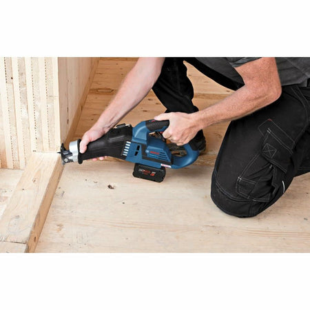 BOSCH GSA18V-125K14A 18V Brushless Reciprocating Saw Kit with CORE18V 8 Ah Battery cutting wood framing