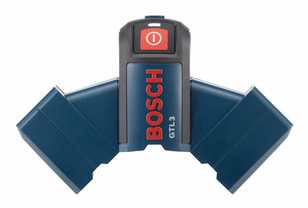 A top-down studio view of the Bosch GTL3 tile laser, highlighting its single red power button and symmetrical design.