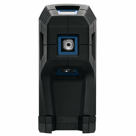 Close-up side view of the Bosch GPL100-50G laser, clearly showing the 1/4 inch-20 thread insert for tripod and mounting accessories