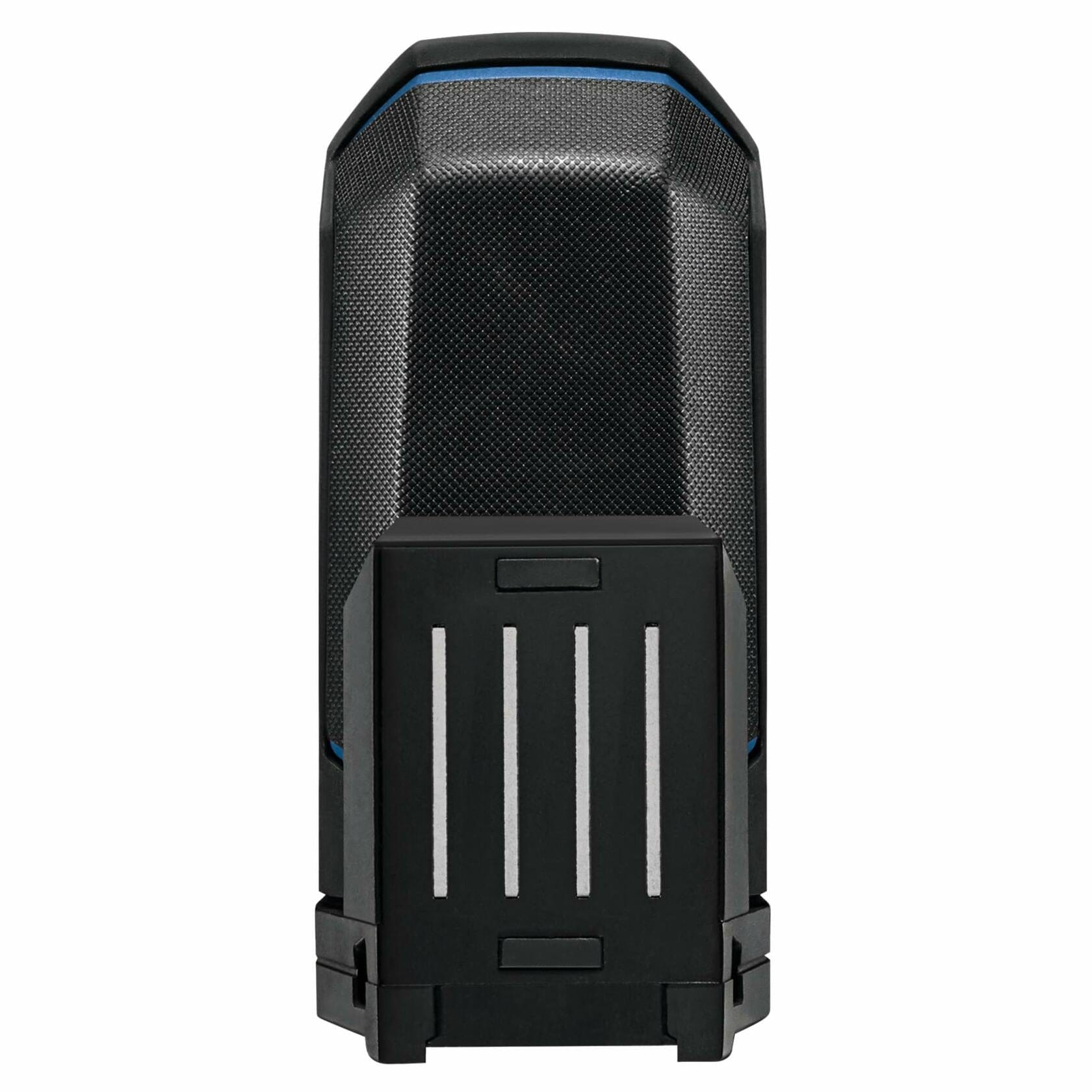 Rear view of the Bosch GPL100-50G laser, highlighting the durable rubber overmold housing texture and the bottom interface for the multipurpose magnetic mount